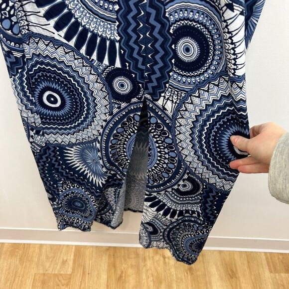 Ashley Steward Blue White Cinched Ruched High Neck Maxi Dress Plus Size 18/20W - Picture 6 of 8